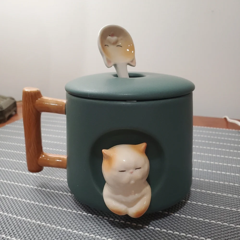 NWOT Cat coffee mug with spoon - Picture 1 of 4